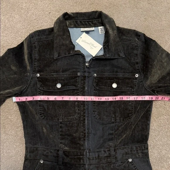 Black And Green Velvet Denim Jumpsuit - Picture 4 of 10